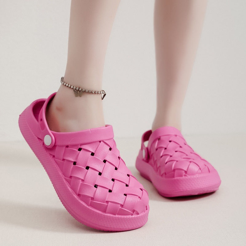 Cross-woven Clogs Shoes Summer Platform Baotou Dual-use Slippers Outdoor Garden Indoor Floor Bathroom Cozy Slipper Women House Shoes