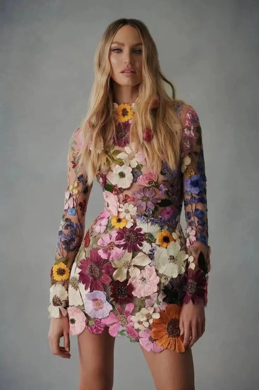 Elegant Luxury Floral Embroidery Party Dress