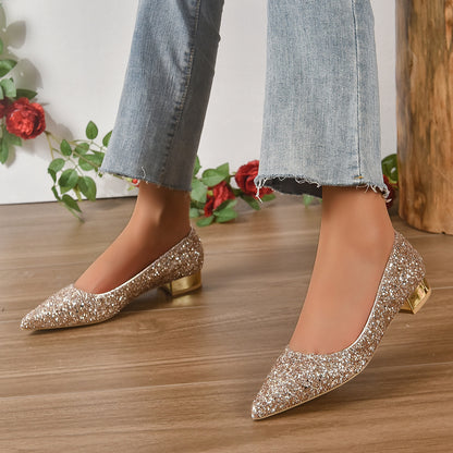 Crystal Sequins Low Heel Shoes Women