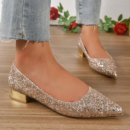 Crystal Sequins Low Heel Shoes Women