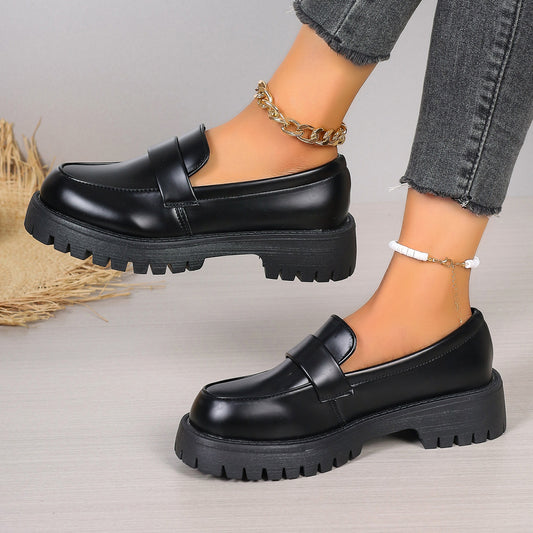 Black British Style Loafers Platform Shoes