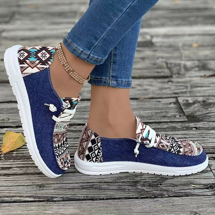 New Print Flats Shoes Summer Spring Casual Canvas Loafers For Women