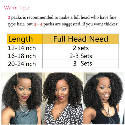 Kinky Hair Curly Clip In Hair Extensions Natural Black