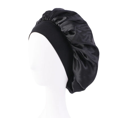 New Women's Satin Solid Wide-brimmed Sleeping  Bonnet