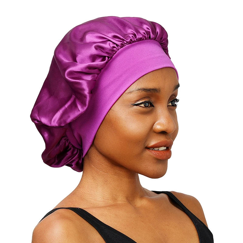 New Women's Satin Solid Wide-brimmed Sleeping  Bonnet