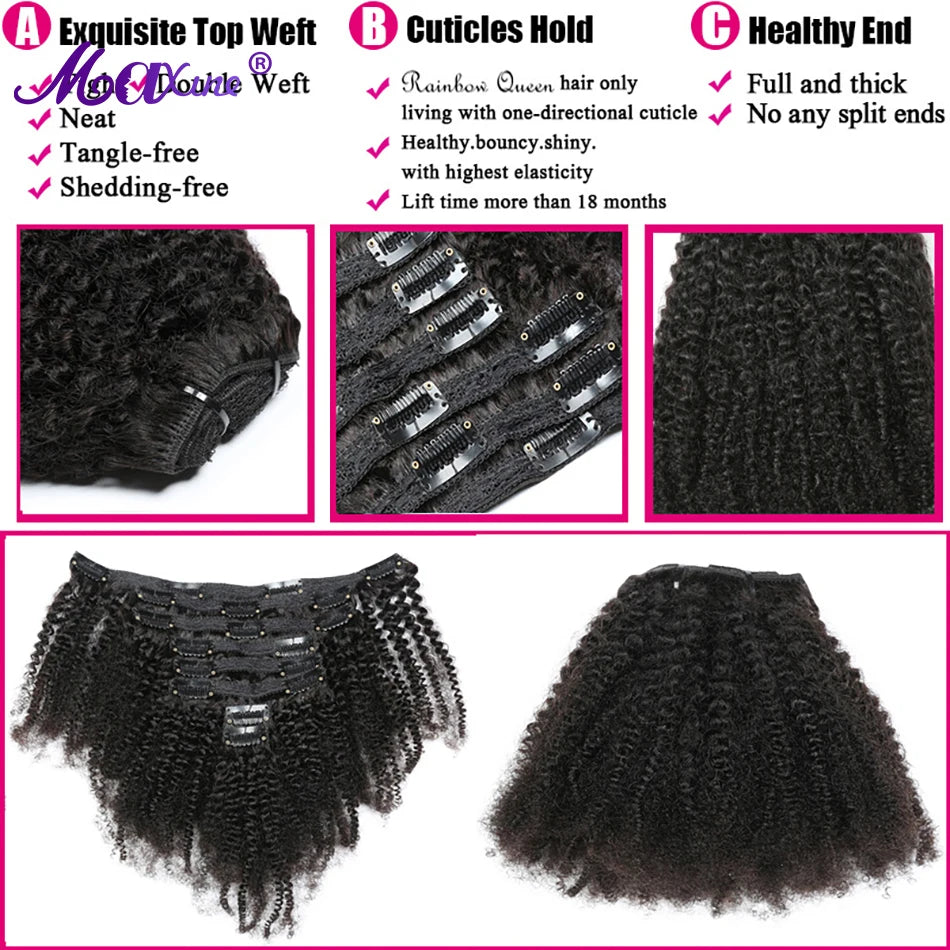 Kinky Hair Curly Clip In Hair Extensions Natural Black