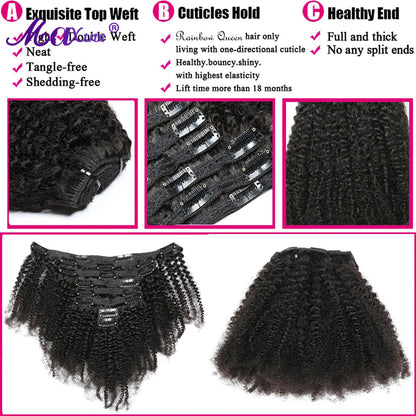 Kinky Hair Curly Clip In Hair Extensions Natural Black