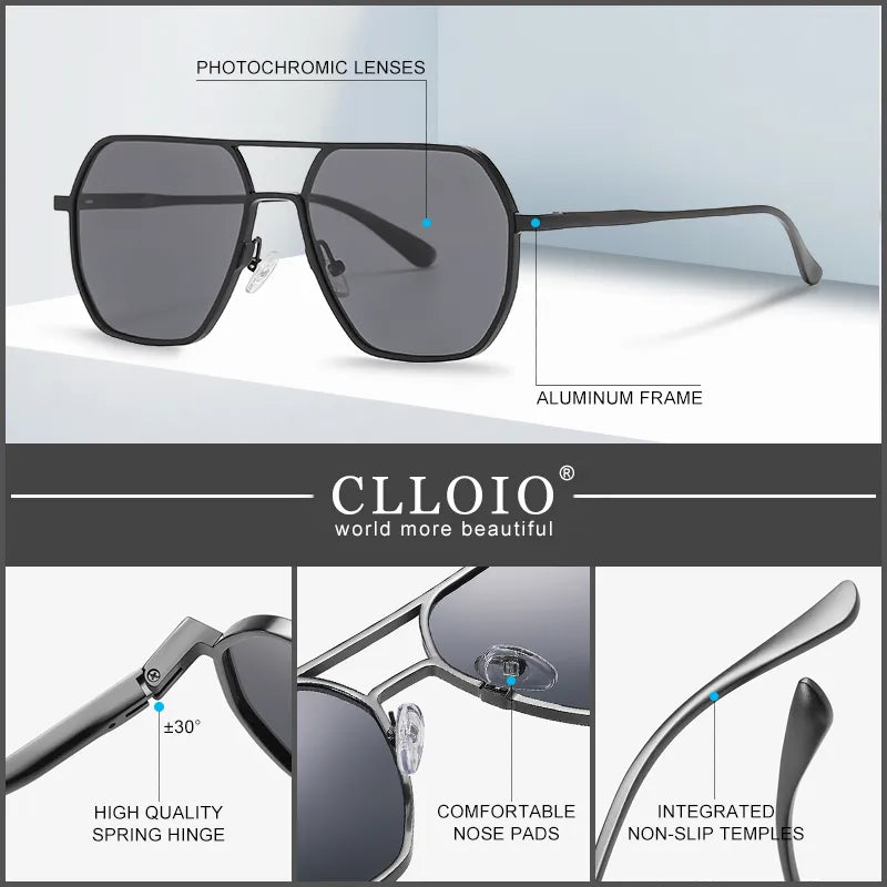 CLLOIO New Fashion Aluminum Photochromic Sunglasses Men Women